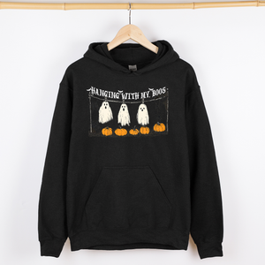 Hanging With My Boos Halloween Ghosts Pumpkins Cozy Night In Vintage Graphic Hoodie — view 1