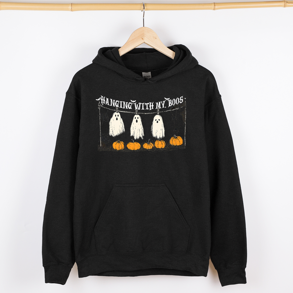 Hanging With My Boos Halloween Ghosts Pumpkins Cozy Night In Vintage Graphic Hoodie
