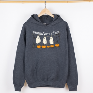 Hanging With My Boos Halloween Ghosts Pumpkins Cozy Night In Vintage Graphic Hoodie — view 2