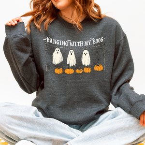 Hanging With My Boos Ghosts Halloween Spooky Seasonal Pumpkins Cozy Graphic Sweatshirt — view 3