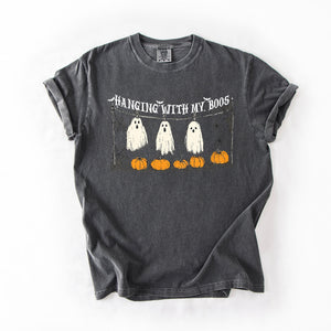 Hanging With My Boos Ghosts Halloween Spirits And Grinning Pumpkins For A Spooky Fun Night Comfort Colors Tee — view 1