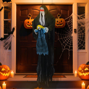 Hanging Halloween Decoration Sound-Activated Witch Holding Ghost Girl with Spooky Sounds — view 2