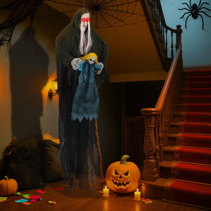 Hanging Halloween Decoration Sound-Activated Witch Holding Ghost Girl with Spooky Sounds — view 6