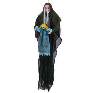 Hanging Halloween Decoration Sound-Activated Witch Holding Ghost Girl with Spooky Sounds — view 3