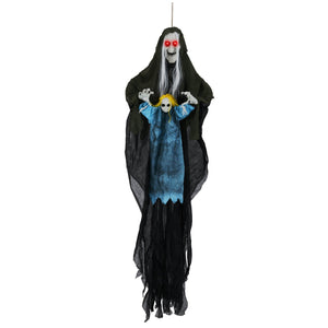 Hanging Halloween Decoration Sound-Activated Witch Holding Ghost Girl with Spooky Sounds — view 4