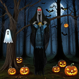 Hanging Halloween Decoration Sound-Activated Witch Holding Ghost Girl with Spooky Sounds — view 7