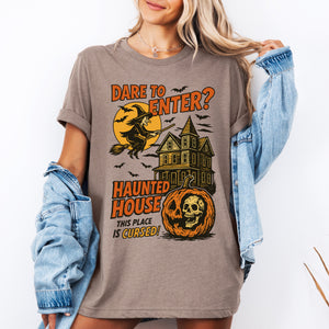 Haunted House Halloween Retro Spooky Witch Illustration Artwork Vintage Vibe Iconic Graphic Tee — view 2