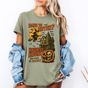 Haunted House Halloween Retro Spooky Witch Illustration Artwork Vintage Vibe Iconic Graphic Tee — view 3