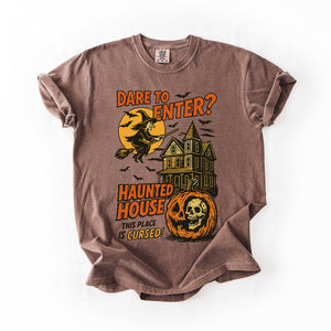 Haunted House Halloween Retro Spooky Witch Nightscape Limited Edition Collection Comfort Colors Tee — view 2