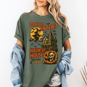 Haunted House Halloween Retro Spooky Witch Nightscape Limited Edition Collection Comfort Colors Tee — view 3