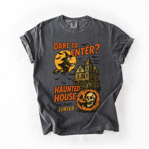 Haunted House Halloween Retro Spooky Witch Nightscape Limited Edition Collection Comfort Colors Tee — view 4