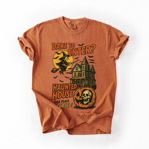Haunted House Halloween Retro Spooky Witch Nightscape Limited Edition Collection Comfort Colors Tee — view 5