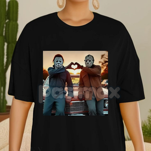 "Heart Hands But Make It Horror" T-Shirt - Funny Michael & Jason 90s Retro Meme Tee, Unisex Halloween Slasher Shirt — view 1