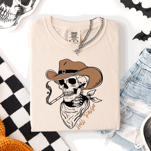Hell Raiser Skeleton Halloween Spooky Cowboy Country Western Edition Comfort Colors Tee — view 1