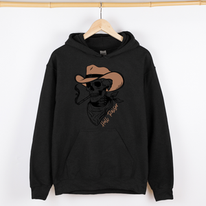 Hell Raiser Skeleton Halloween Spooky Cowboy Country Western Hanging With My Boos Hoodie — view 6
