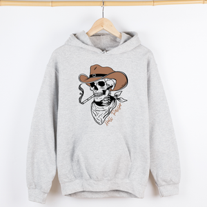 Hell Raiser Skeleton Halloween Spooky Cowboy Country Western Hanging With My Boos Hoodie — view 2