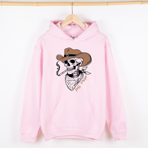 Hell Raiser Skeleton Halloween Spooky Cowboy Country Western Hanging With My Boos Hoodie — view 3