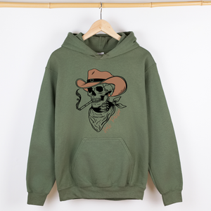 Hell Raiser Skeleton Halloween Spooky Cowboy Country Western Hanging With My Boos Hoodie — view 5