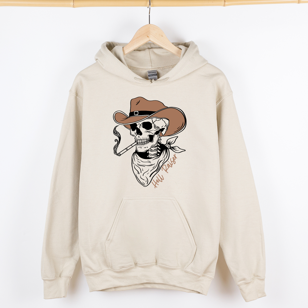 Hell Raiser Skeleton Halloween Spooky Cowboy Country Western Hanging With My Boos Hoodie