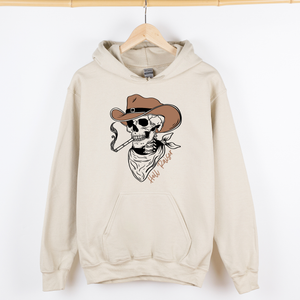 Hell Raiser Skeleton Halloween Spooky Cowboy Country Western Hanging With My Boos Hoodie — view 1