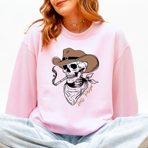 Hell Raiser Skeleton Halloween Western Spooky Cowboy Country Premium Graphic Sweatshirt — view 3