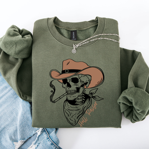 Hell Raiser Skeleton Halloween Western Spooky Cowboy Country Premium Graphic Sweatshirt — view 4