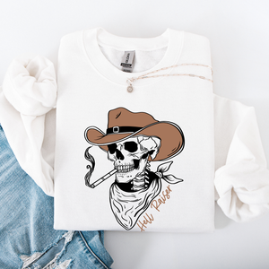 Hell Raiser Skeleton Halloween Western Spooky Cowboy Country Premium Graphic Sweatshirt — view 5