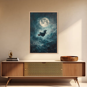 Witchy Decor, Witch Wall Art, Witch Riding a Broom Under a Full Moon, Witch Painting, Framed Canvas Print, Witchy Wall Art, Halloween Decor — view 11