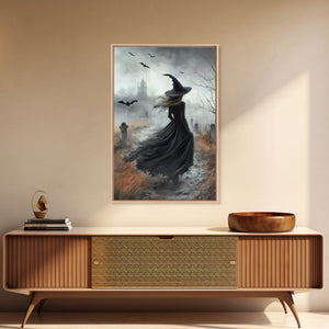 Gothic Oil Painting Print Of a Witch in a Grave Yard, Framed Canvas Print, Dark Academia, Gothic Art, Goth Decor, Halloween Wall Art — view 11