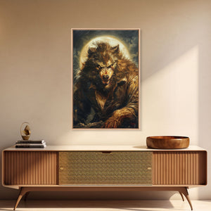 Ferocious Werewolf Under Full Moon Framed Canvas Print | Halloween Monster Art | Spooky Werewolf Decor for Home | Intense Werewolf Artwork — view 11