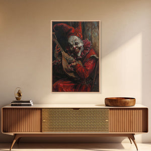Sinister Clown with Blood-Stained Mandolin | Halloween Wall Art | Spooky Home Decor | Creepy Clown Mandolin Painting | Framed Canvas Print — view 11
