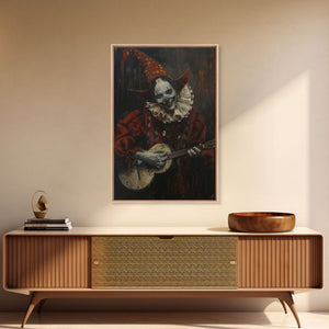 Creepy Clown Playing Guitar, Framed Canvas Print, Spooky Circus Art, Halloween Wall Decor, Horror Clown Illustration, Creepy Home Decor — view 11
