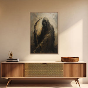 Haunting Grim Reaper with Scythe - Dark Halloween Nightmare Gothic Art Framed Canvas Print, Spooky Wall Decor — view 11