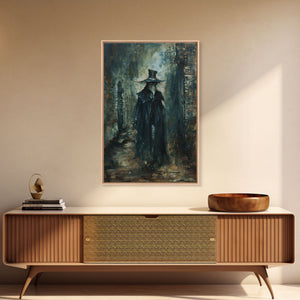 Ghostly Figure in Victorian Attire - Eerie Night Stalker Gothic Art Framed Canvas Print, Halloween Haunted House Decor — view 11