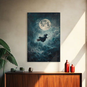 Witchy Decor, Witch Wall Art, Witch Riding a Broom Under a Full Moon, Witch Painting, Framed Canvas Print, Witchy Wall Art, Halloween Decor — view 12