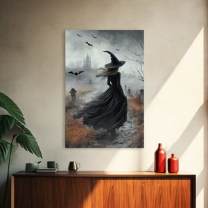 Gothic Oil Painting Print Of a Witch in a Grave Yard, Framed Canvas Print, Dark Academia, Gothic Art, Goth Decor, Halloween Wall Art — view 12