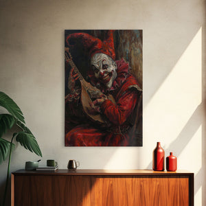 Sinister Clown with Blood-Stained Mandolin | Halloween Wall Art | Spooky Home Decor | Creepy Clown Mandolin Painting | Framed Canvas Print — view 12