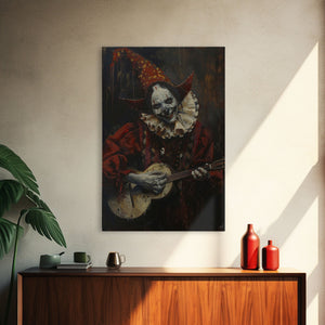 Creepy Clown Playing Guitar, Framed Canvas Print, Spooky Circus Art, Halloween Wall Decor, Horror Clown Illustration, Creepy Home Decor — view 12