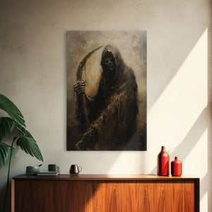 Haunting Grim Reaper with Scythe - Dark Halloween Nightmare Gothic Art Framed Canvas Print, Spooky Wall Decor — view 12