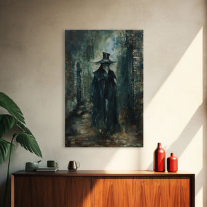 Ghostly Figure in Victorian Attire - Eerie Night Stalker Gothic Art Framed Canvas Print, Halloween Haunted House Decor — view 12