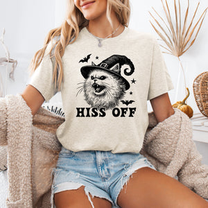 Hiss Off Cat Halloween Witch Spooky Feline Spirit Vintage Halloween Edition Graphic Tee — view 3