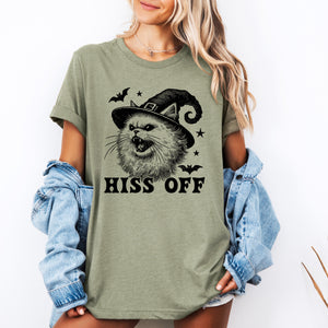Hiss Off Cat Halloween Witch Spooky Feline Spirit Vintage Halloween Edition Graphic Tee — view 1