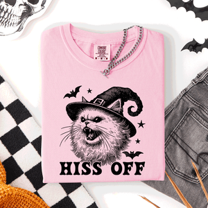 Hiss Off Cat Halloween Witch Funny For Cat Lovers And Halloween Enthusiasts Comfort Colors Tee — view 1