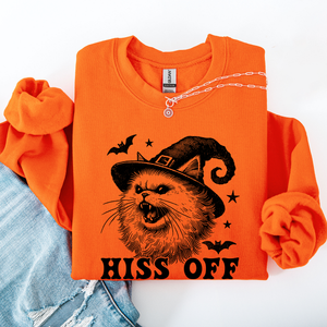 Hiss Off Cat Halloween Witch Cozy Feline Graphic Illustration For Cozy Fall Fashion Sweatshirt — view 5