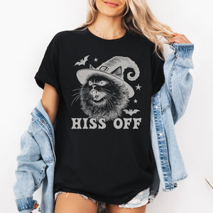 Hiss Off Cat Halloween Witch Spooky Feline Spirit Vintage Halloween Edition Graphic Tee — view 4
