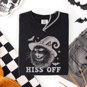 Hiss Off Cat Halloween Witch Funny For Cat Lovers And Halloween Enthusiasts Comfort Colors Tee — view 9