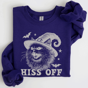 Hiss Off Cat Halloween Witch Cozy Feline Graphic Illustration For Cozy Fall Fashion Sweatshirt — view 10