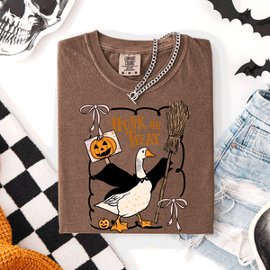 Honk Or Treat Cute Goose Halloween Witch Graphic Celebration Edition Comfort Colors Tee — view 6