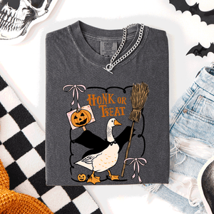 Honk Or Treat Cute Goose Halloween Witch Graphic Celebration Edition Comfort Colors Tee — view 2