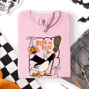 Honk Or Treat Cute Goose Halloween Witch Graphic Celebration Edition Comfort Colors Tee — view 3